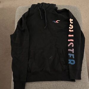 Hollister Men's Black Hoodie with Multicolor Logo